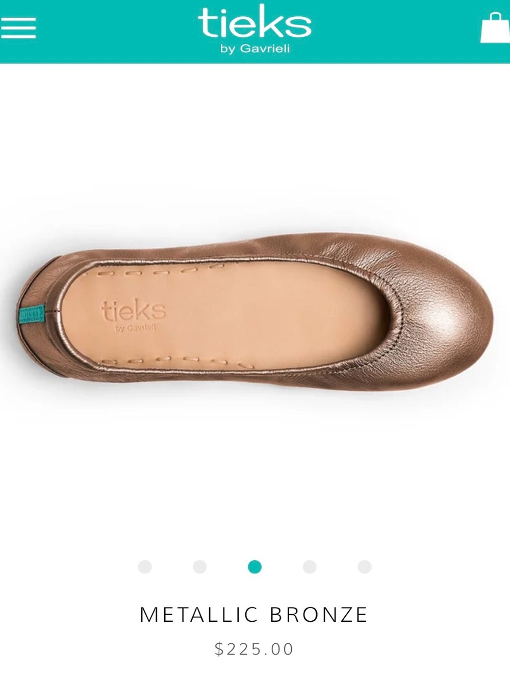 Tieks Metallic Bronze Ballet Flats with Teal Soles - Picture 3 of 5